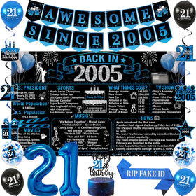Trgowaul 21st birthday decor backdrop in black and blue for a bold party vibe