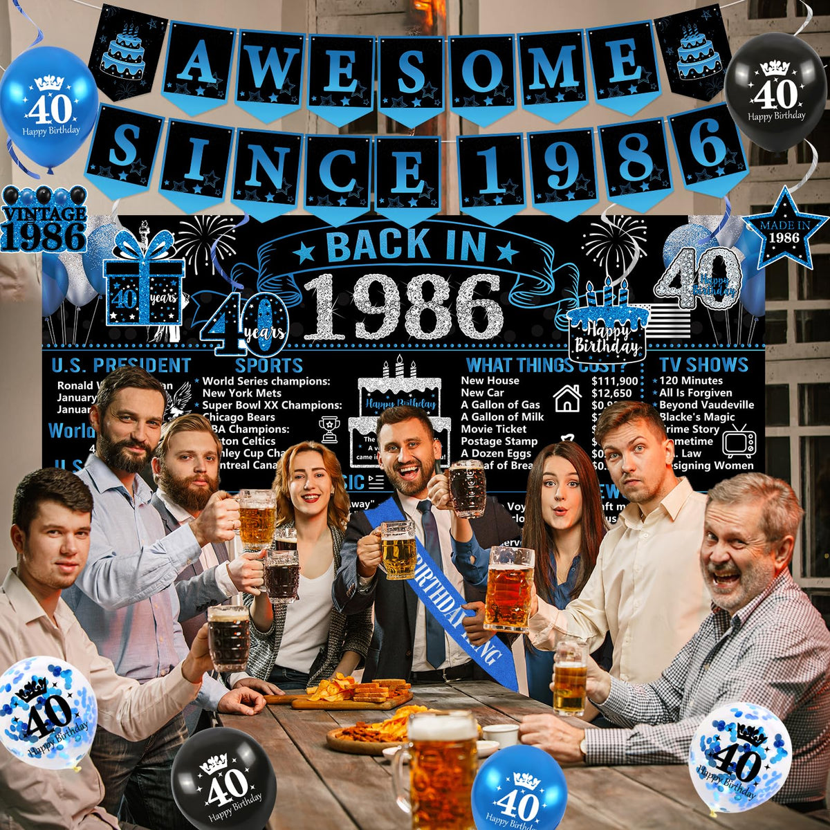 Trgowaul 40th birthday decor set provides cohesive party styling.