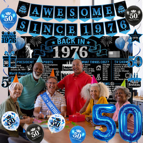 Trgowaul 50th blue aluminum balloon highlights milestone celebrations.