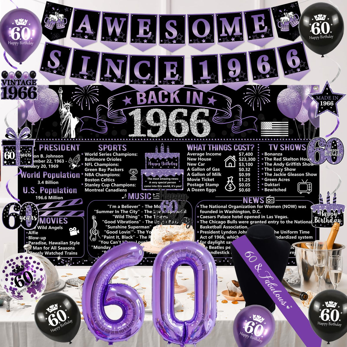 Trgowaul 60 purple aluminum balloon adds a shiny focal point for cake tables.