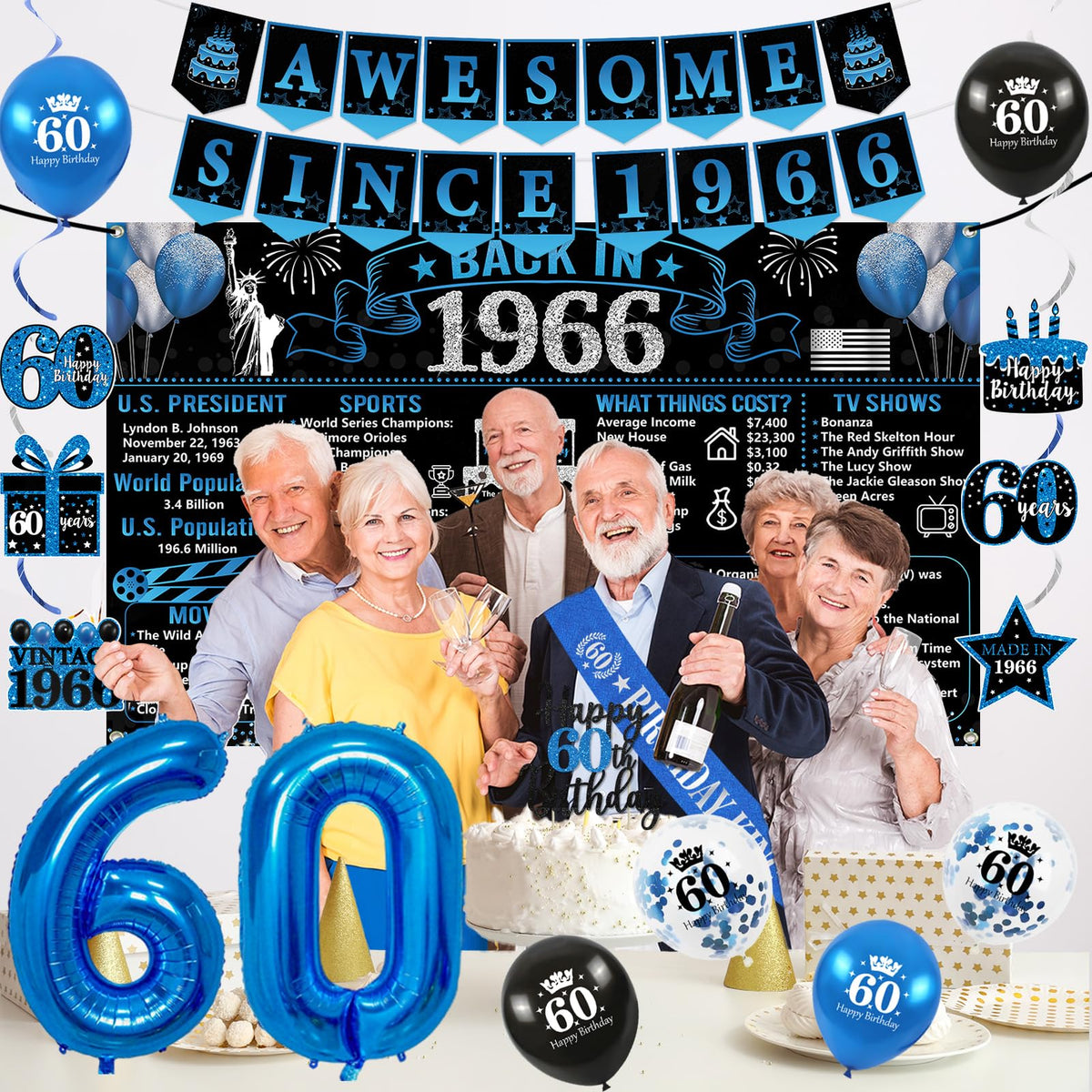 Trgowaul 60th birthday banner stars highlights a festive focal point