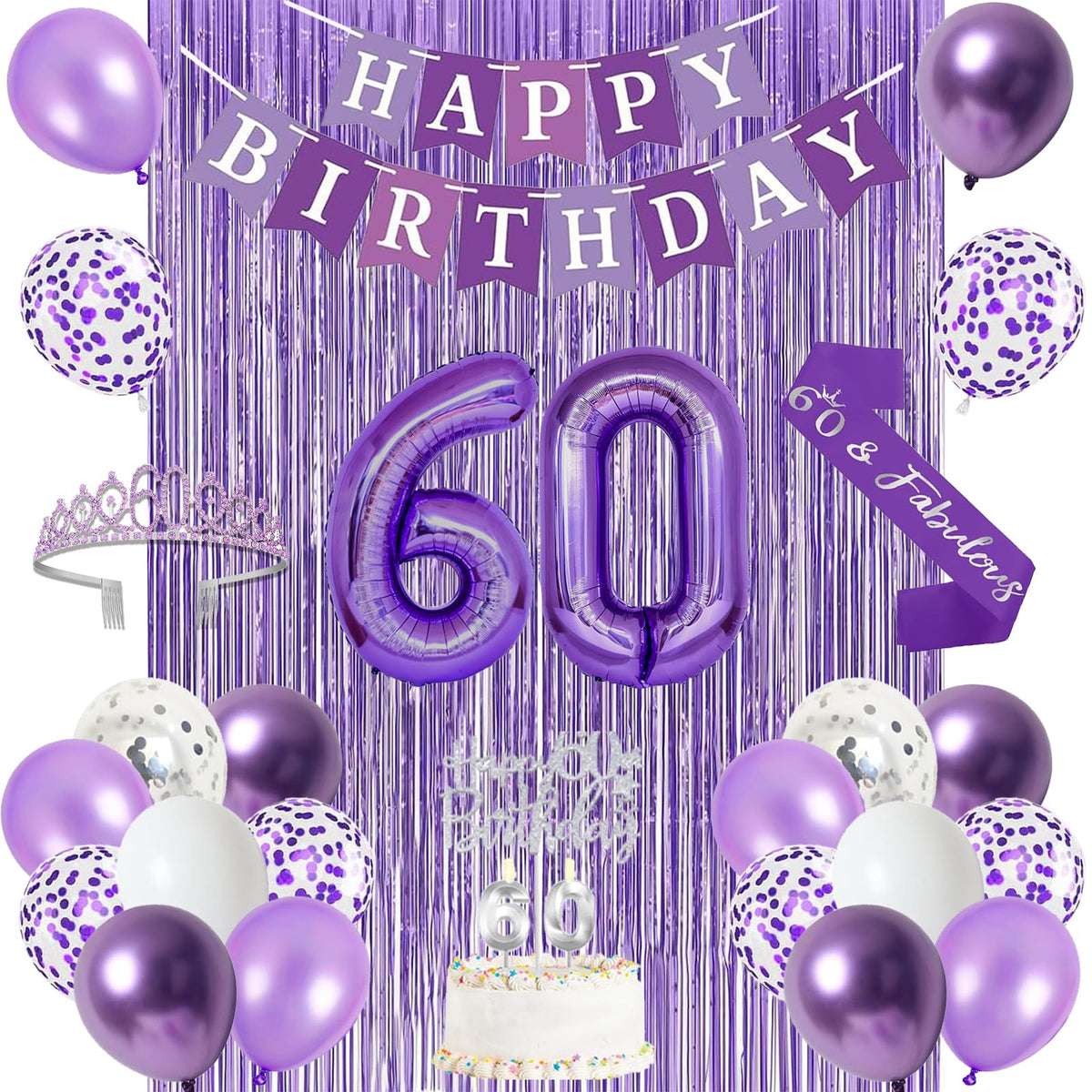 Trgowaul 60th birthday banner for an elegant purple party setup.
