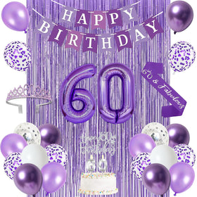 Trgowaul 60th birthday banner for an elegant purple party setup.