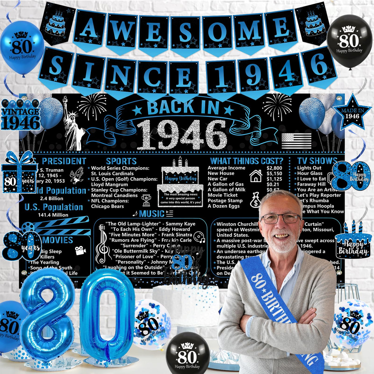 Trgowaul 80th birthday king sash with glamorous design.