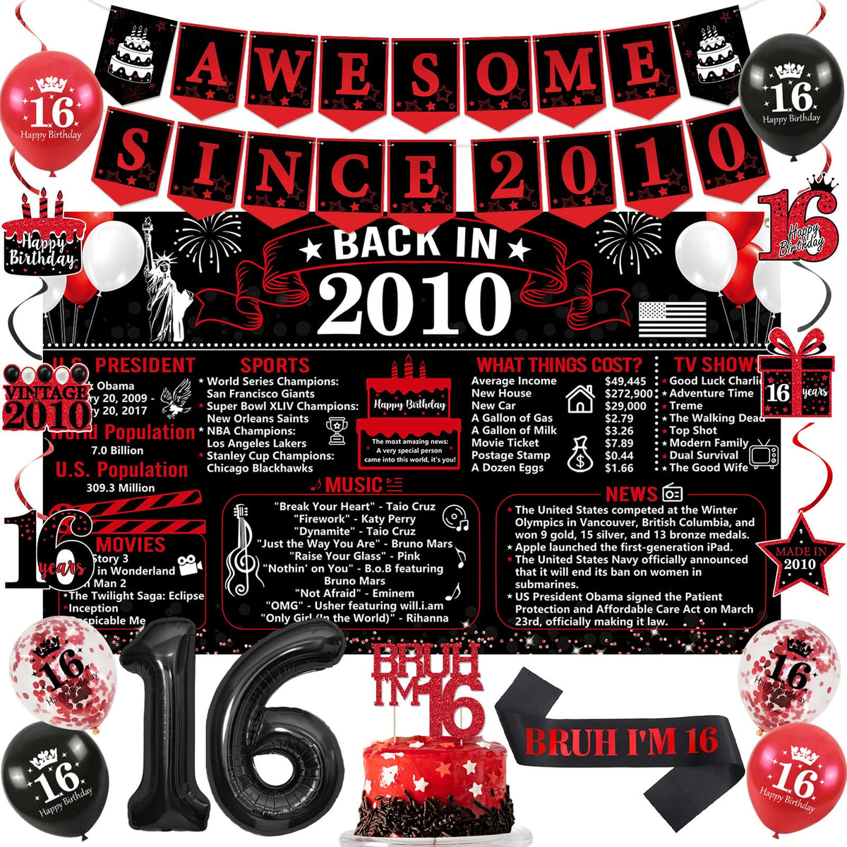 Trgowaul back-in-2010 banner in black and red creates bold party decor