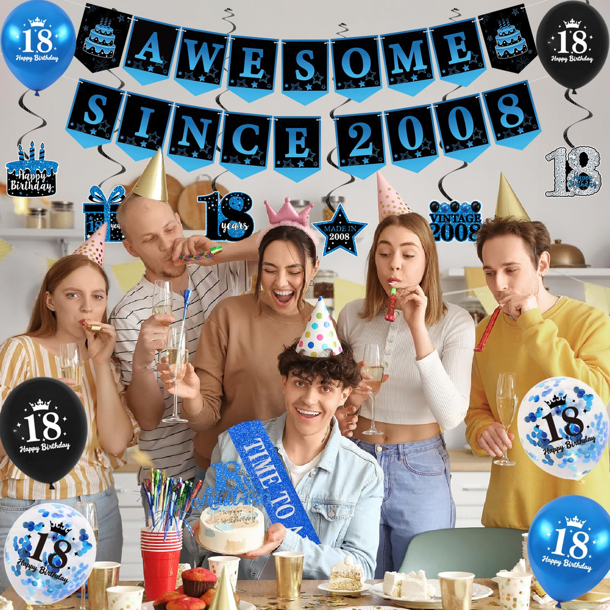 Trgowaul Black Blue birthday banner sets a bold party focal point