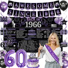 Trgowaul black purple 60th banner adds a classy, festive vibe to celebrations.