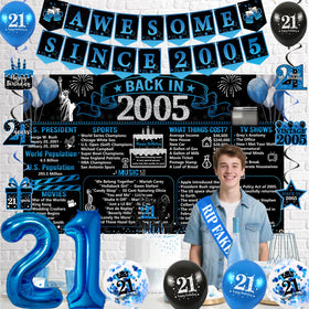 Trgowaul blue aluminum 21 balloon adds a shiny focal point to the cake table