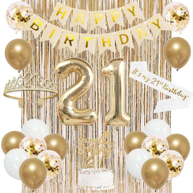 Trgowaul champagne gold 21st banner enhances the party decor
