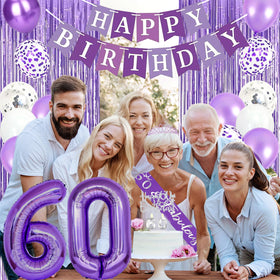 Trgowaul purple fringe curtains frame the party backdrop.