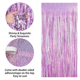 Trgowaul purple pink fringe curtains add texture and drama to the party backdrop.