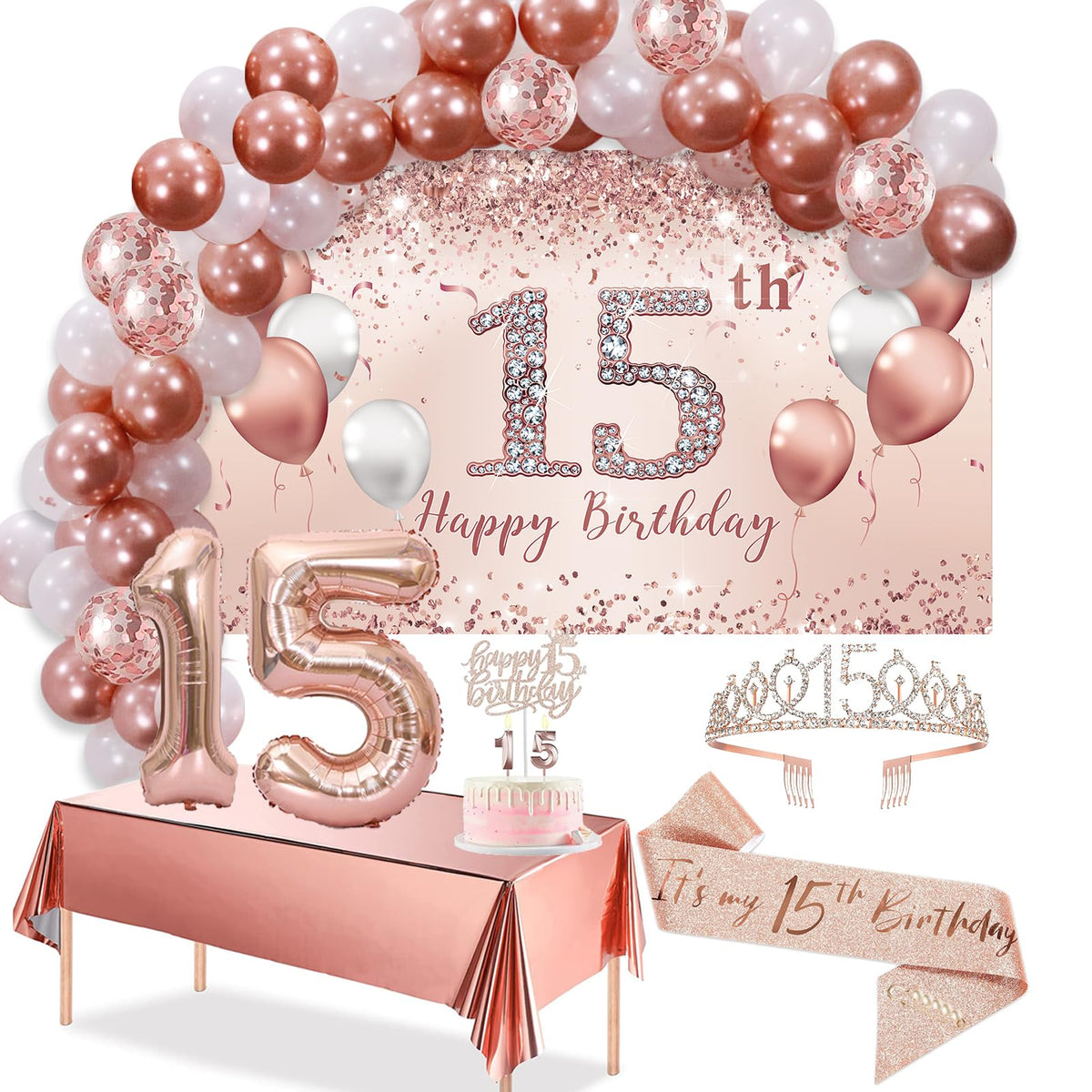 Trgowaul rose gold arch banner creates a chic photo backdrop.
