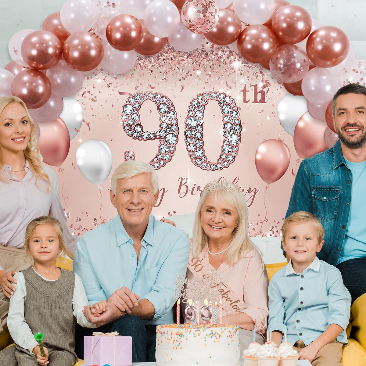 Trgowaul rose gold banner display complements wall or tree decor.
