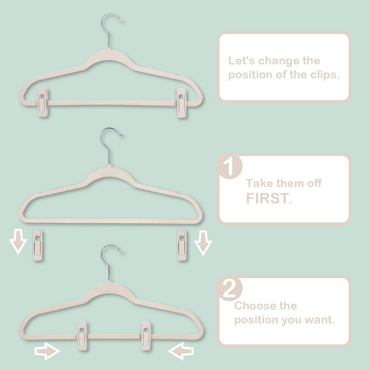 Trgowaul velvet clips holding pants on slim hangers for tidy storage