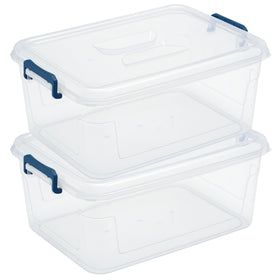 Tribello 16qt clear stackable bin with lids for visible, organized storage.