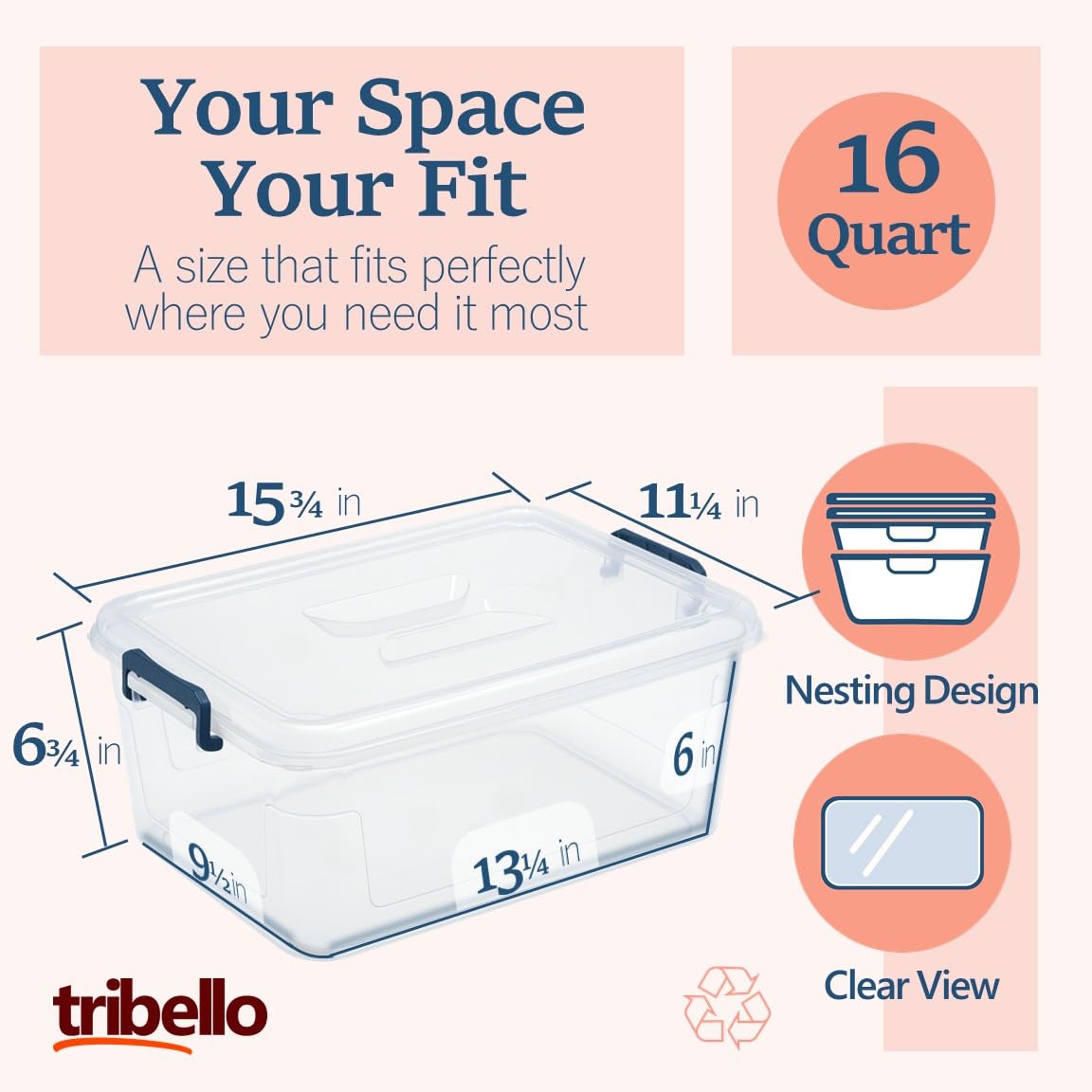 Tribello bins with secure latching lids for easy access and reliable stackability.
