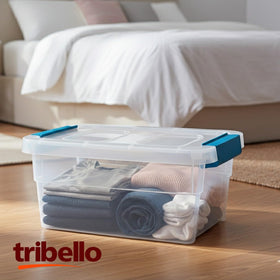 Tribello buckle latch storage bin, secure lid during transport.