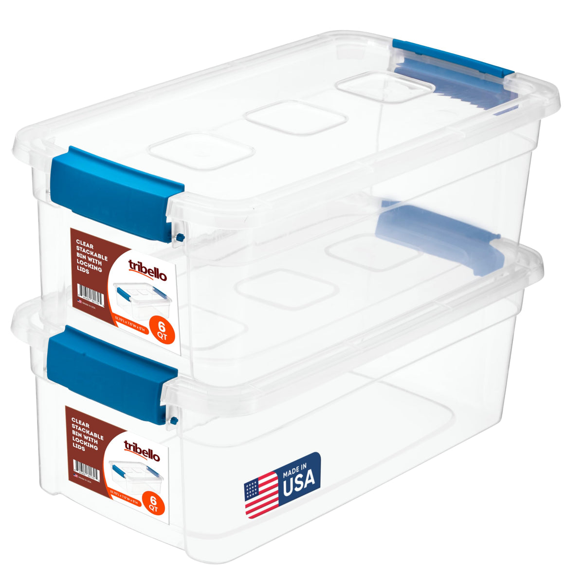 Tribello clear storage bin with lid shows contents clearly and stays organized.