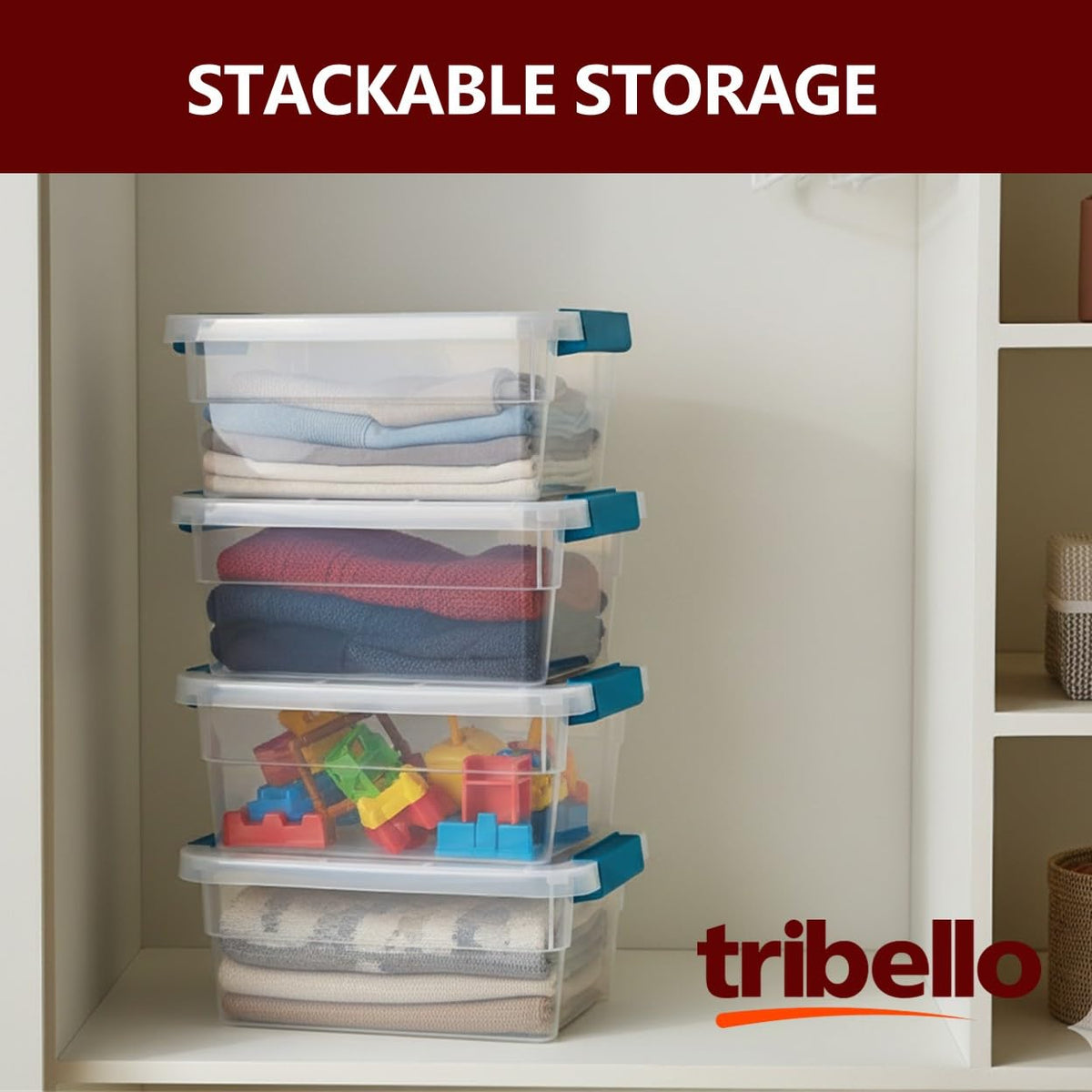 Tribello durable clear plastic bin, crack-resistant for daily use.