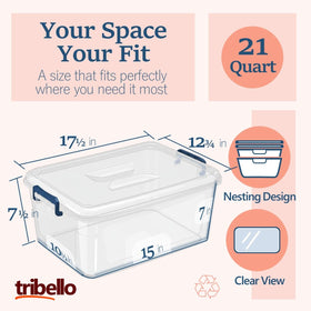 Tribello durable lid with secure latch enables quick access.