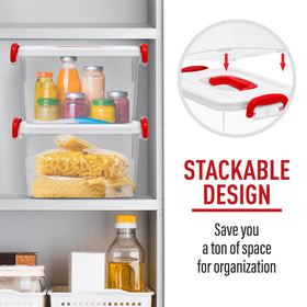 Tribello flat lid enables stable stacking on shelves.
