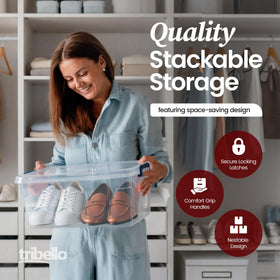 Tribello nestable design storage bins save space when not in use.
