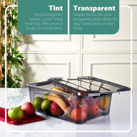 Tribello plastic tote with latch lids keeps dust out during daily use.