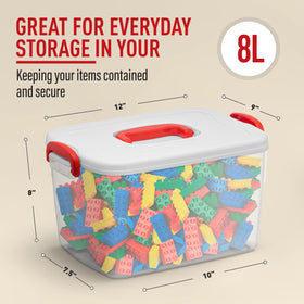 Tribello red buckle latches secure the lid, protecting contents.