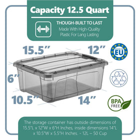 Tribello tinted plastic storage bin identifies contents at a glance and adds style.