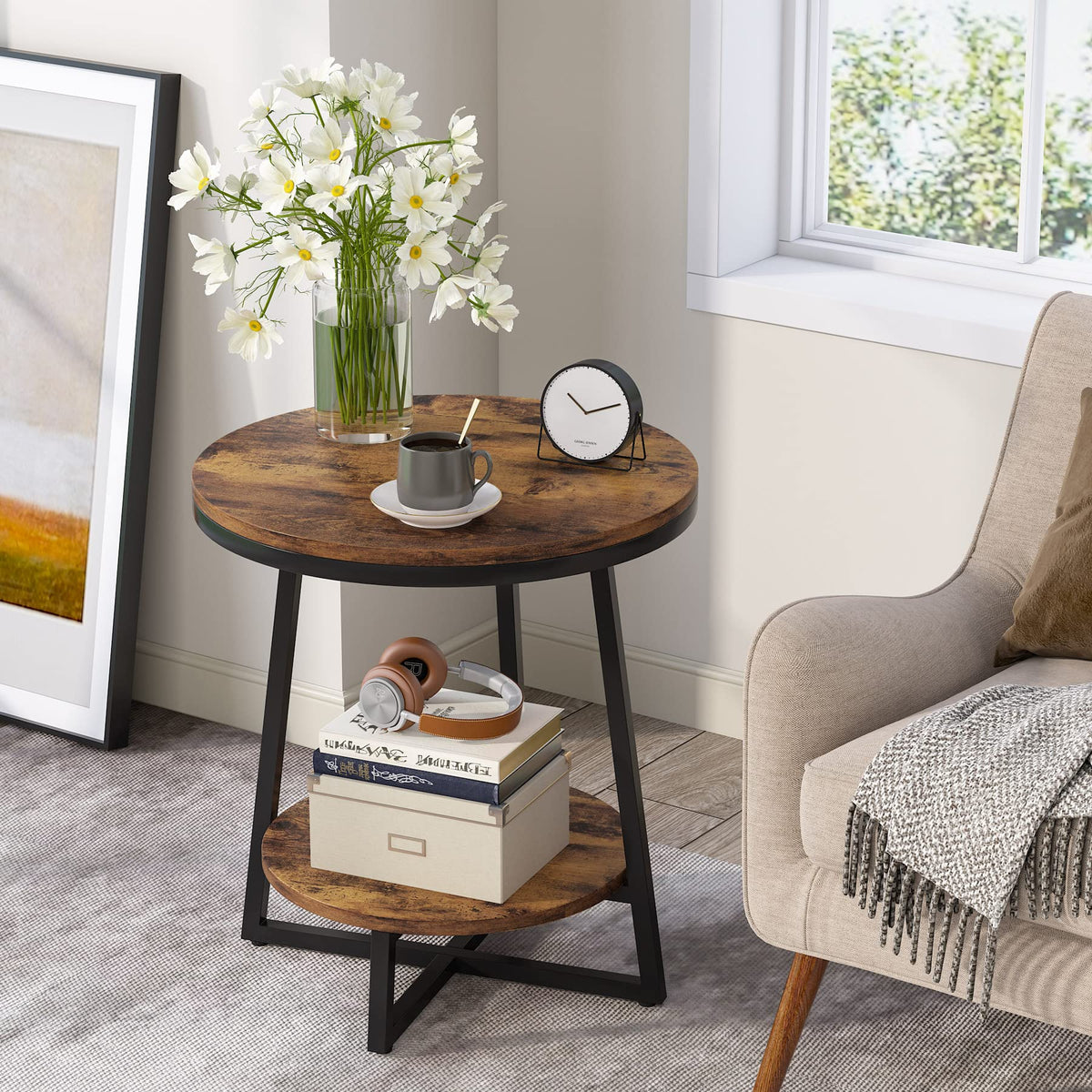 Tribesigns end table open storage shelf for remotes and books.