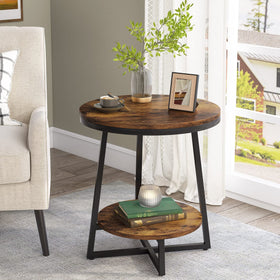 Tribesigns end table two-tier round storage for magazines and decor.
