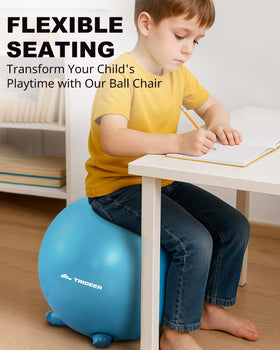 Trideer kid sits on balance chair showing active seating for better concentration.