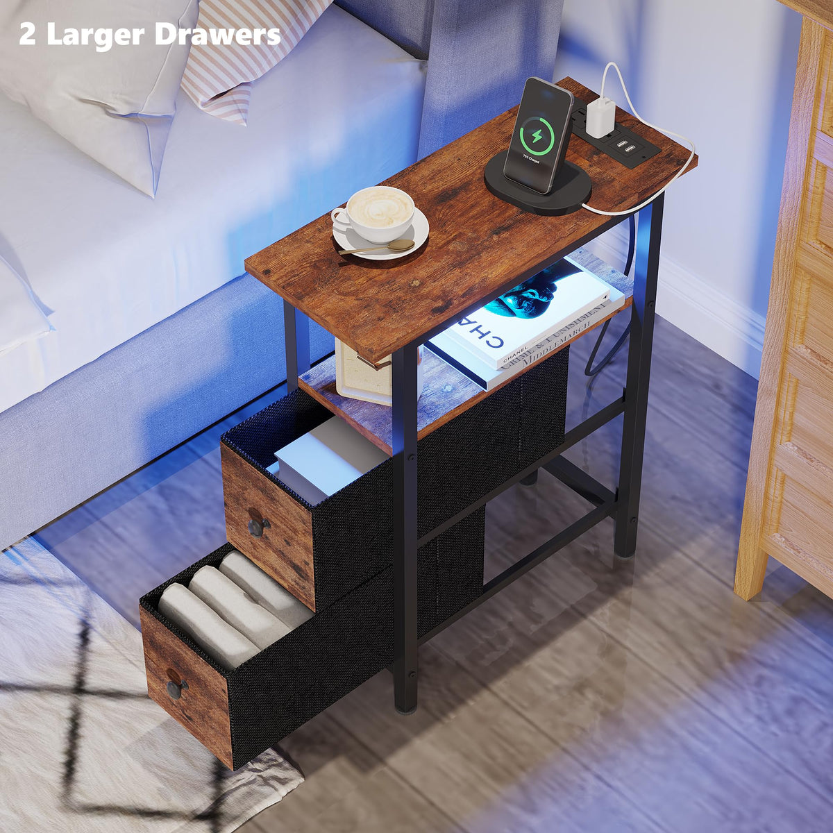 TRIFEBLE end table with 4.9 ft extension cord for flexible charging