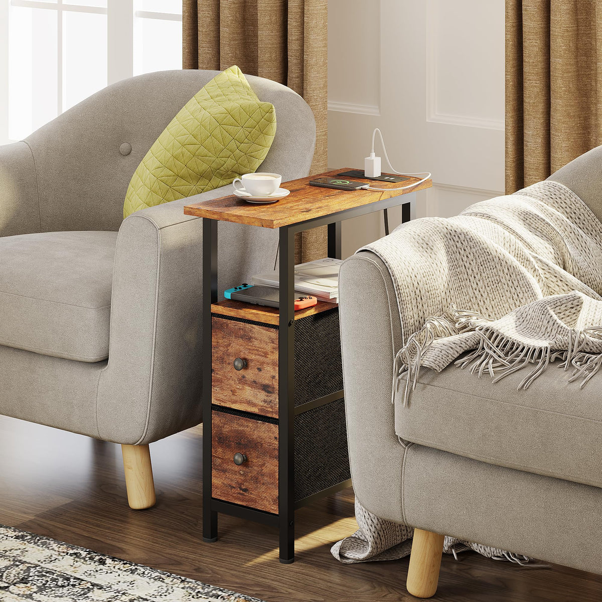 TRIFEBLE slim end table offers storage in small spaces