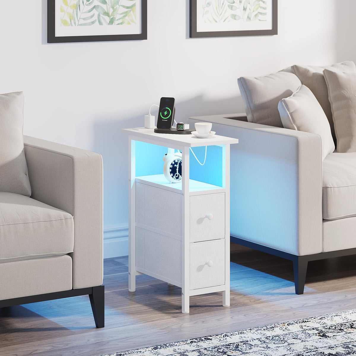 TRIFEBLE room setup shows slim end table in a cozy space.