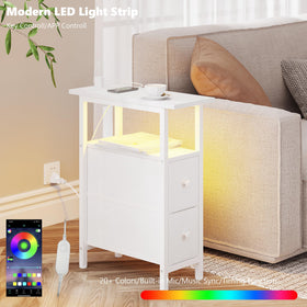 TRIFEBLE skinny nightstand with two fabric drawers offering hidden storage.