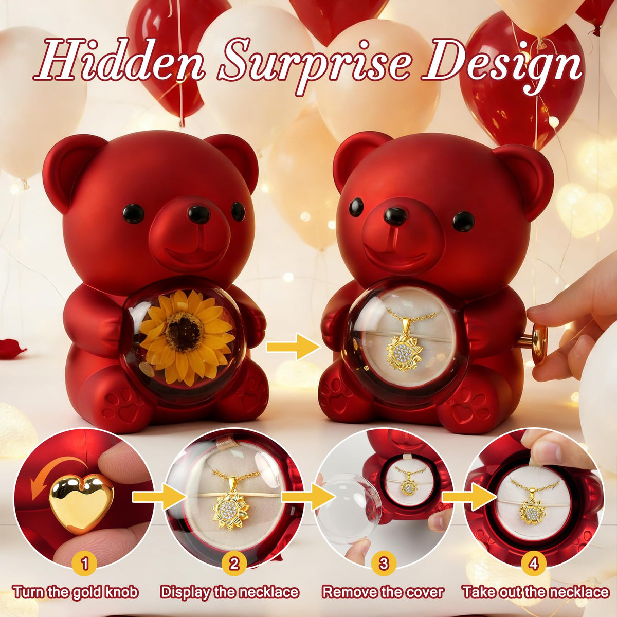 Trinckle sunflower necklace reveal demonstrates the hidden surprise feature