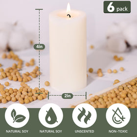 TRIRITE 6-pack white soy pillar candles packaging open reveal gift-ready set