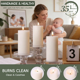 TRIRITE 6-pack white soy pillar candles spa ambiance promotes calm, clean lighting