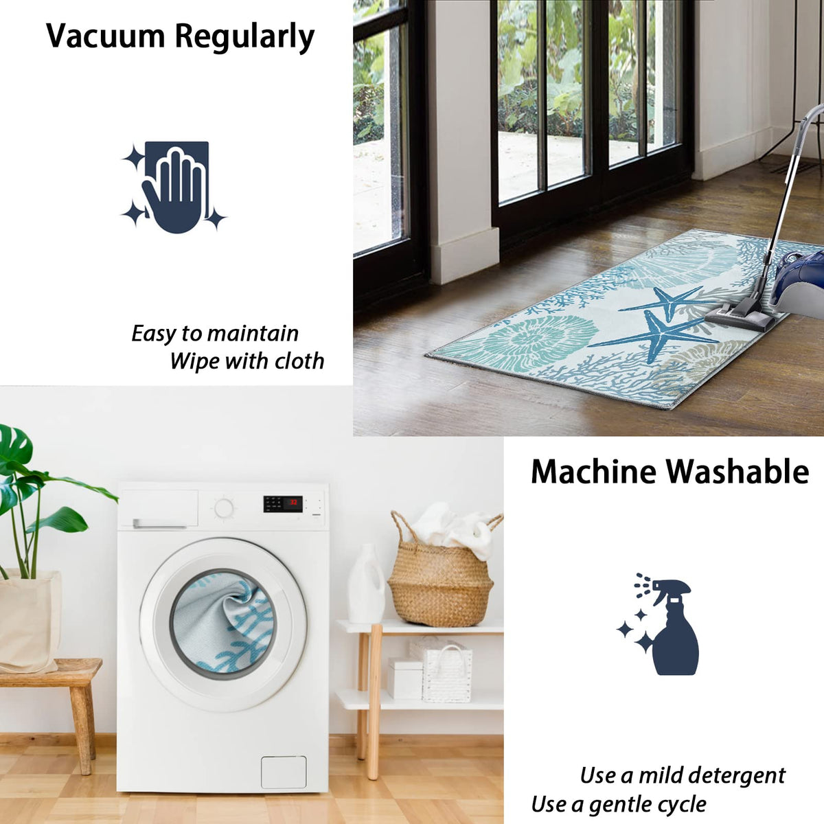 Tritard 2x3 rug folds for compact storage and quick cleaning.