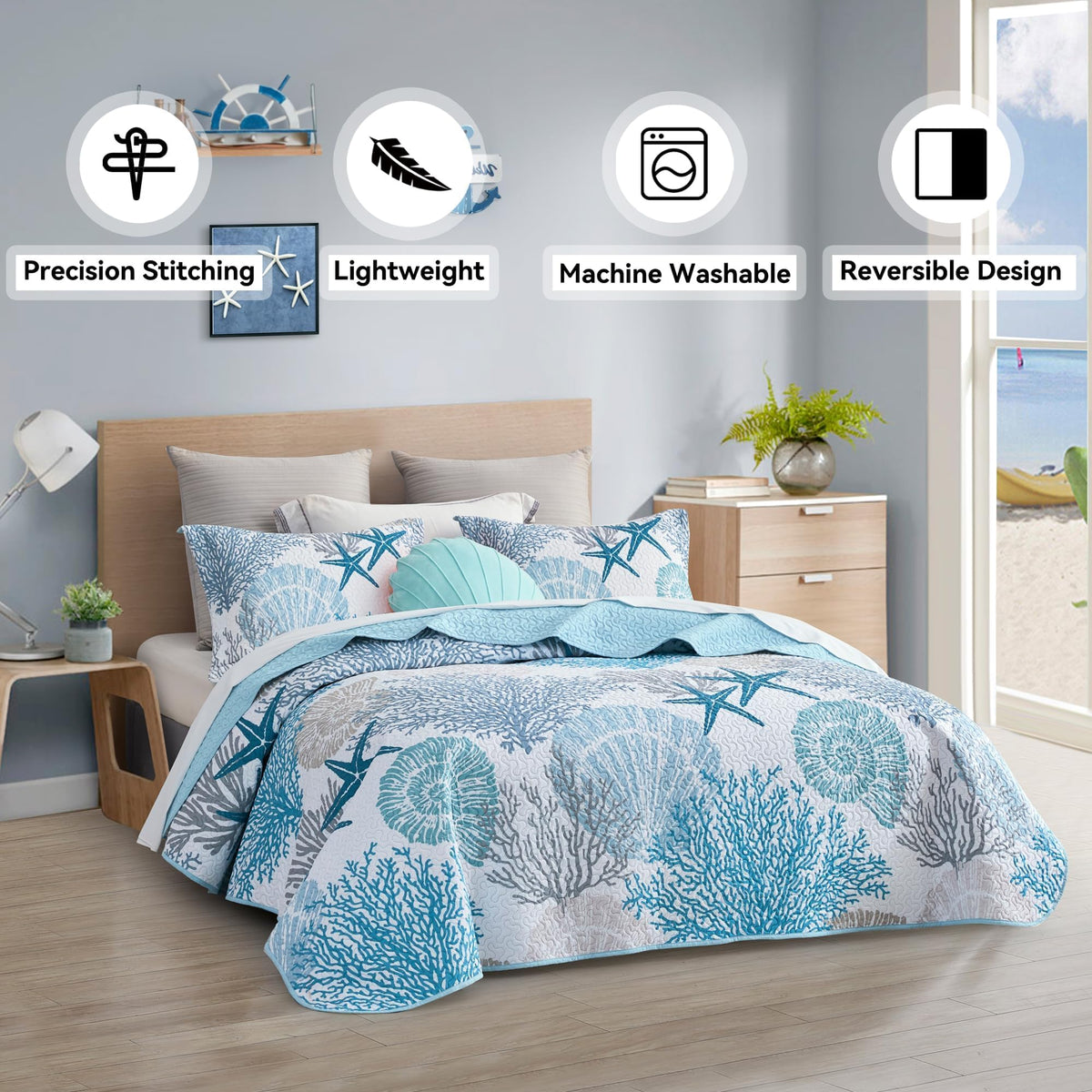 Tritard quilt king shams pair enhances bedding and provides quick refresh.