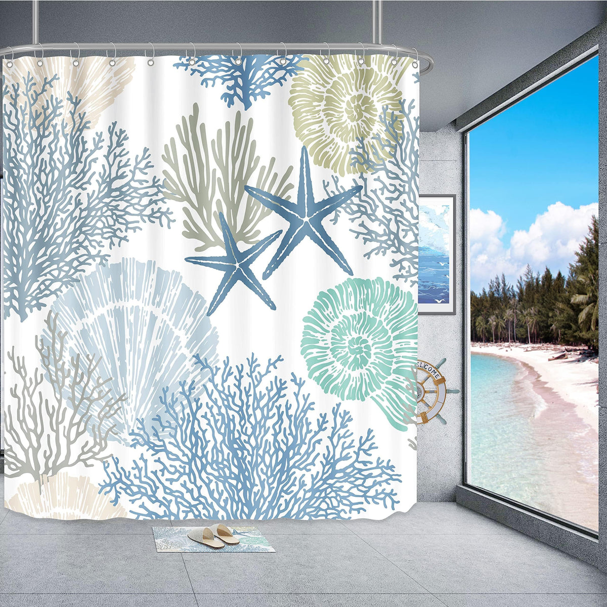 Tritard coral-themed curtain brings vibrant ocean texture to daily showers.