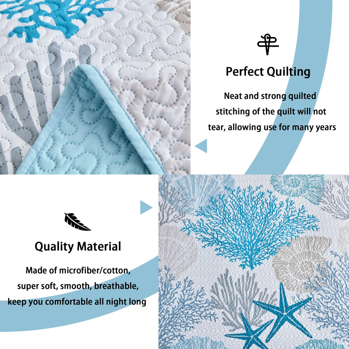Tritard reversible quilt reveals dual ocean-inspired patterns for versatile decor.