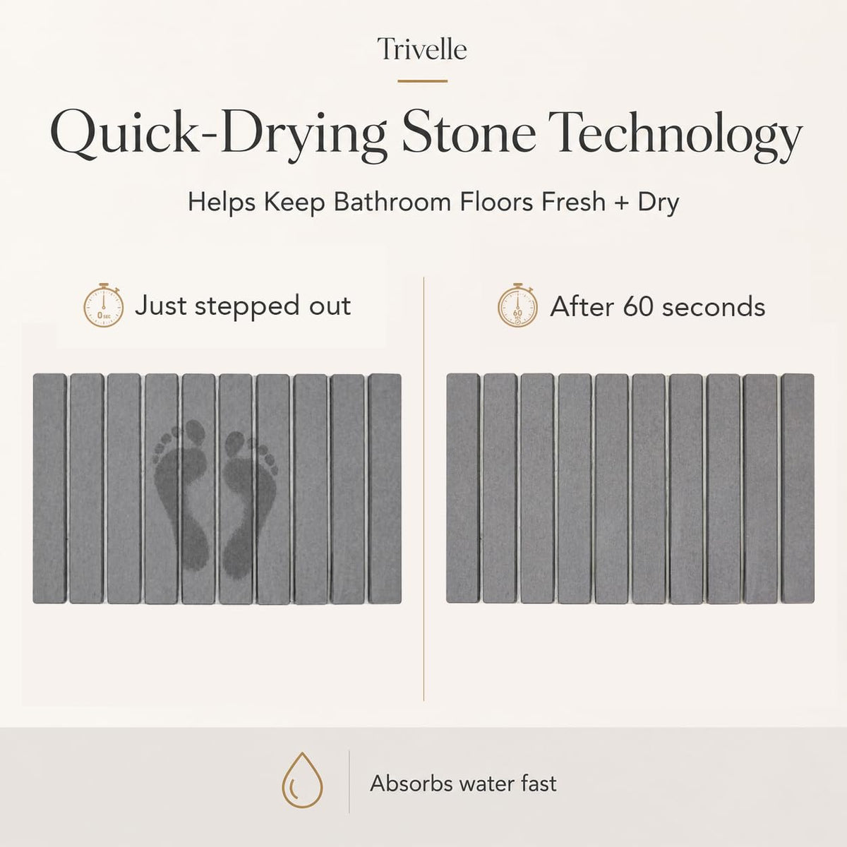 Trivelle extralarge stone bath mat with non-slip base for stable footing on floors.