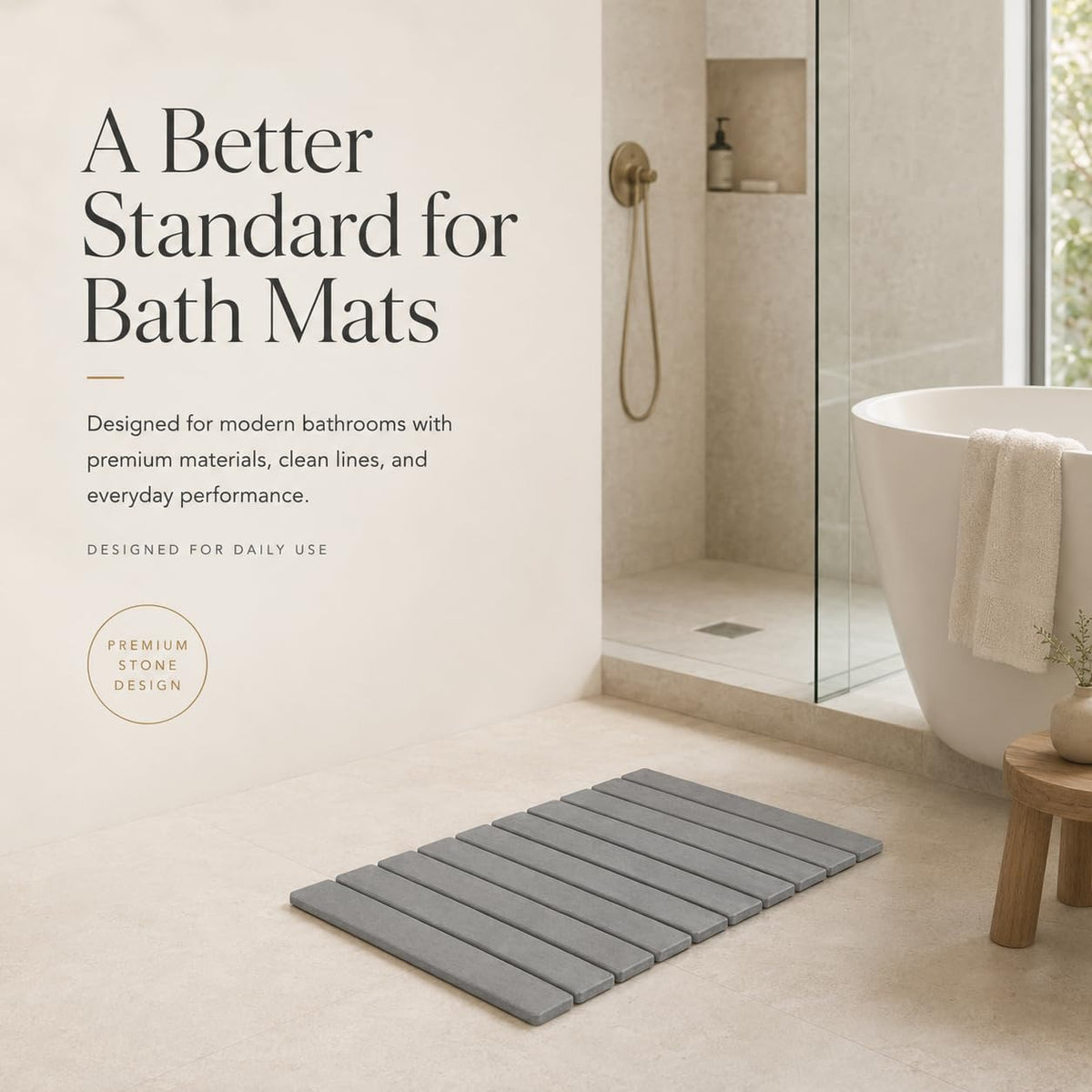 Trivelle extralarge stone bath mat is durable and easy to refresh.
