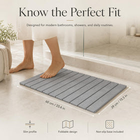 Trivelle extralarge stone bath mat shows extra-large dimensions for full coverage.