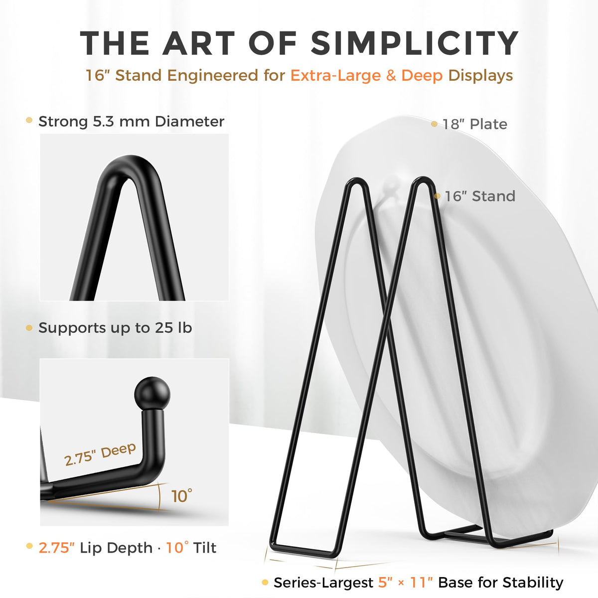 TR-LIFE 16in plate stand front view with a wide, stable base.