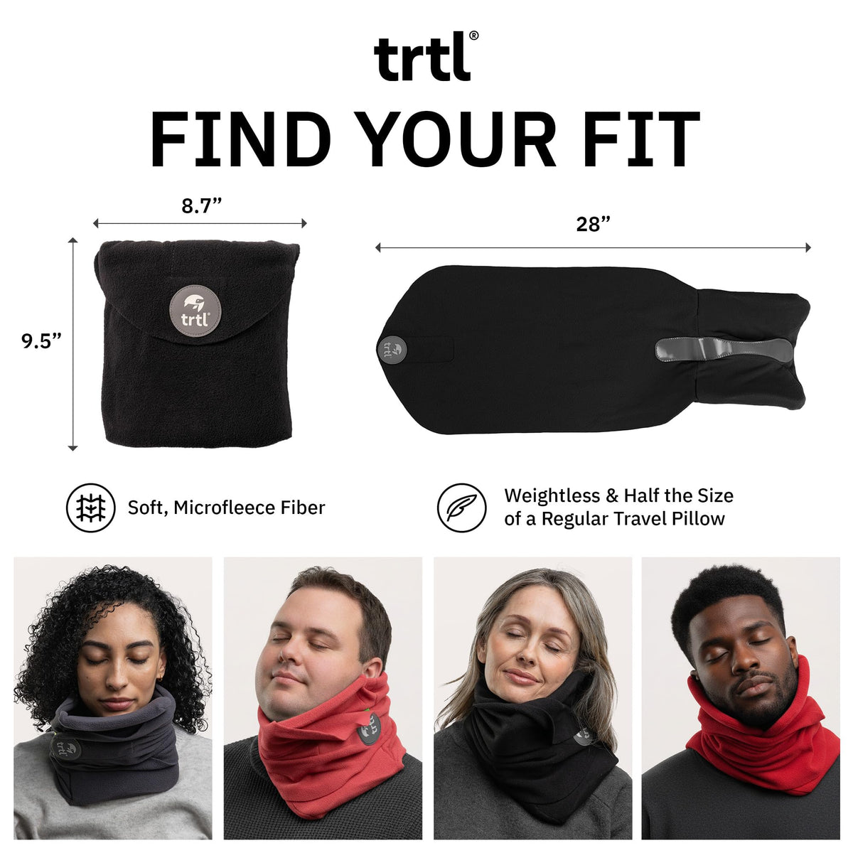 Trtl Pillow lightweight design shown with portable travel bag