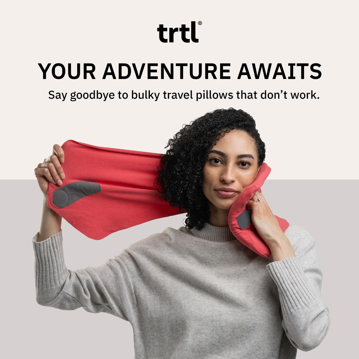 Trtl Pillow on plane demonstrates upright nap for a refreshed arrival.