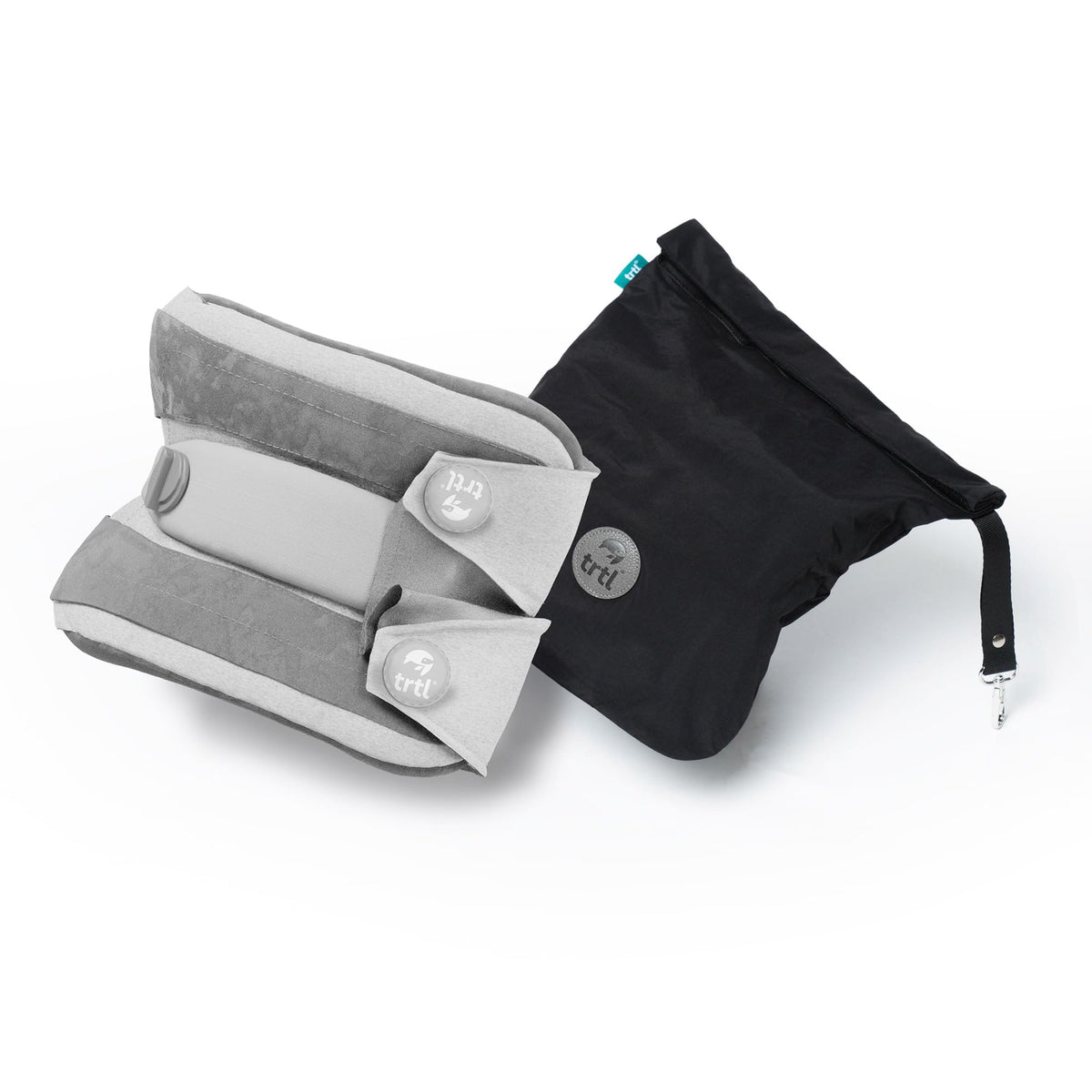 trtl Pillow Plus adjustable neck pillow in charcoal for personalized travel comfort.